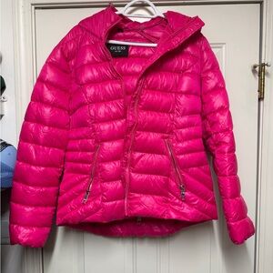 GUESS Women's Vibrant Pink Puffer Jacket
